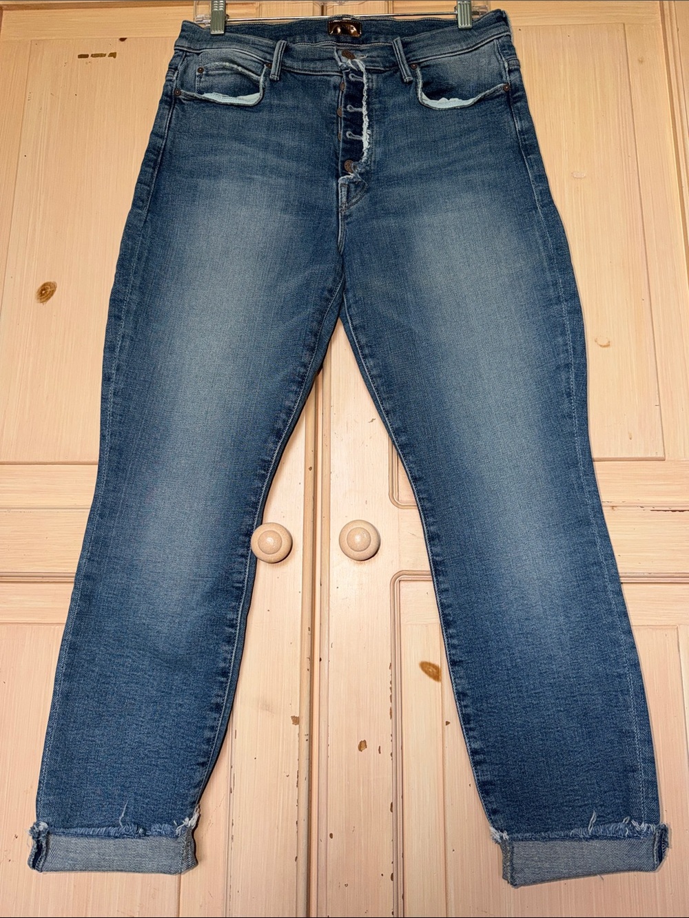 MOTHER Blue Washed Ankle Crop Jeans